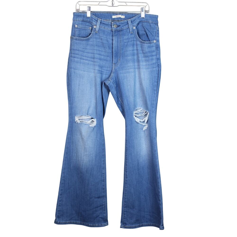 Levi's 726 Flare Blue Distressed High Rise Denim Jeans Casual Boho Pants Size 32